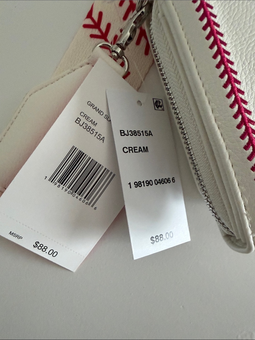 Betsey Johnson White Baseball Crossbody Bag with Red Stitching - Picture 8 of 8